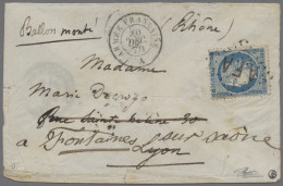 France - Ballon Monté: 1870, Ceres 20 C. Blau, Entwertet Mit Punktrautenstempel - Luftpost