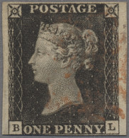 Great Britain: 1840, Königin Victoria, One Penny Black, Platte 2 ("7 O'clock Fla - Used Stamps