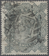Great Britain: 1878, Königin Victoria Im Großformat, 10 Sh. Dunkelgrüngrau, Etwa - Gebraucht