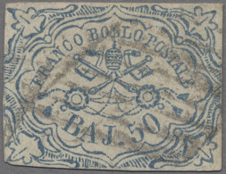 Italian States - Papal State: 1852, Freimarke 50 Baj. Hellblau Im Feinen Druck, - Papal States