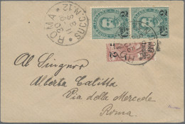 Italy: 1890/1891, BISECTED STAMPS: 2 C On 10 C Olive Resp. 2 C On 50 C Carmine, - Marcophilia