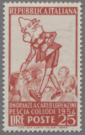 Italy: 1954, Gedenkausgabe Für Carlo Lorenzini, Pinnochio, 25 L. Rot Mit Weißem - 1961-70: Ungebraucht