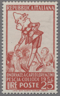 Italy: 1954, Gedenkausgabe Für Carlo Lorenzini, Pinnochio, 25 L. Rot Mit Weißem - 1961-70: Mint/hinged