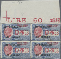 Italy: 1919, Eilbriefmarke, 30 C. Auf 30 C. Hellblau / Rot, Viererblock Vom Ober - Trento & Trieste