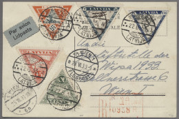 Latvia: 1933, 22.VI., Reco-Luftpostkarte Von RIGA Nach Wien Mit U.a. Gutem Flugp - Lettonia