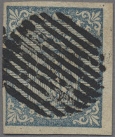 Norway: 1855, 4 Skill. Blau, Vollr. Kab.Stück Mit 11-Strich-Stempel - Gebruikt