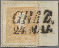 Österreich: 1858, 2 Kr Orange Auf Kab.Briefstück Mit Komplettem Stempel GRAZ 24. - Storia Postale