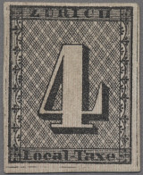 Schweiz - Zürich: 1843, Sperati-Fälschung Der 4 Rp. Schwarz Mit Senkrechten Unte - 1843-1852 Timbres Cantonaux Et  Fédéraux