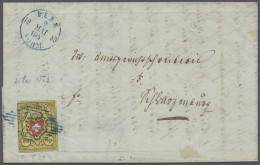 Schweiz: 1853, Rayon II Ohne Kreuzeinfassung, 10 Rp. Schwarz / Orangerot / Braun - Cartas & Documentos
