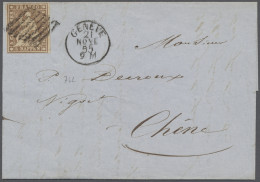 Schweiz: 1855, Strubel, Berner Druck, 1. Druckperiode, 5 Rp. Braun, Links Oben M - Lettres & Documents