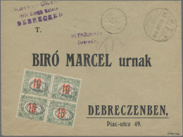 Hungary - Postage Dues: 1919, 10f. Green/red Block Of Four On Local Cover "DEBRE - Debreczen