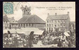 CPA 50 - ENVIRONS CHERBOURG - ST PIERRE EGLISE - L'EGLISE ET PLACE DU MARCHE - Saint Pierre Eglise