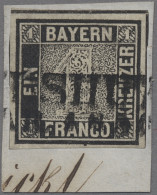 Bayern - Marken Und Briefe: 1849, Freimarke 1 Kreuzer Schwarz In Type I, Allseit - Autres & Non Classés