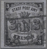 Bremen - Marken Und Briefe: 1855, Staatswappen, 3 Gr. Schwarz Auf Blaugrau, Waag - Brême