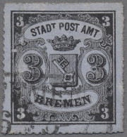 Bremen - Marken Und Briefe: 1864, Staatswappen, 3 Grote Schwarz Auf Blaugrau, Se - Bremen