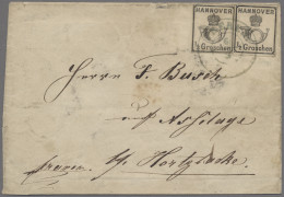 Hannover - Marken Und Briefe: 1860, 2 Stück Der Freimarke 1/2 Gr. Schwarz Mit We - Hannover