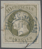 Hannover - Marken Und Briefe: 1861, "Georg V." 10 Gr. Dunkelgrünlicholiv Allseit - Hanover