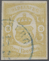 Oldenburg - Marken Und Briefe: 1861, Wappen, 3 Gr. Graugelb, Allseits Vollrandig - Oldenburg