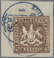 Württemberg - Marken Und Briefe: 1857, 1 Kreuzer In Der Seltenen Farbe "tiefdunk - Sonstige & Ohne Zuordnung