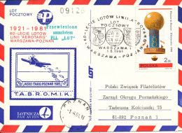 Poland Registered Card Warszawa - Poznan Airline 60th Anniversary With Hot Air Balloon Stamp And More Postmarks 1-6-198 - Cartas & Documentos