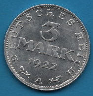 DEUTSCHES REICH 3 MARK 1922 A KM# 29 VERFASSUNGSTAG 11. AUGUST 1922 - 3 Mark & 3 Reichsmark