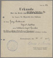 Militärmission: 1918, Verleihungsurkunde Einer Osmanischen Auszeichnung (silbern - Turkey (offices)