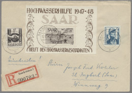 Saarland (1947/56): 1948, Hochwasserhilfe, Beide Blocks Als Einschreibbriefe Vom - Neufs