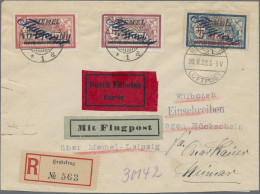 Memel: 1922, Flugpost 9 Mark Auf 5 Fr. Mit Abart "g Oben Spitz Auslaufend", 2 Ma - Memelgebiet 1923