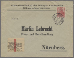 Zensurpost: 1915, Geschäftsumschlag Der Dillinger Hüttenwerke Nach Nürnberg, Fra - Other & Unclassified