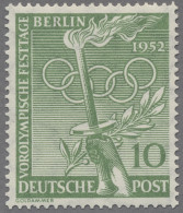 Berlin: 1952, 10 Pfg. Vorolympiade, Postfrisch, Mit Waagerechter Gummiriffelung, - Ungebraucht