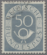 Bundesrepublik Deutschland: 1952, 50 Pf. Posthorn Mit Wasserzeichen 4 Z Gestempe - Oblitérés