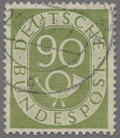 Bundesrepublik Deutschland: 1952, 90 Pf. Posthorn Mit Plattenfehler "zwei Grüne - Usados