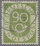 Bundesrepublik Deutschland: 1952, 90 Pf. Posthorn Mit Plattenfehler "zwei Grüne - Oblitérés