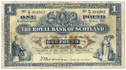 Scozia Scotland 1 POUND THE ROYAL BANK OF SCOTLAND 01/03/1943 BB LOTTO 574 - 1 Pond