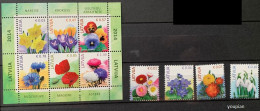 Latvia 2014 And 2017, Flowers, MNH S/S And Stamps Set - Lettonie