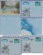 Antigua, 3 Aérogrammes (2 Surchargés). Moulin, Planche à Voile, Plage Et Sable, Voilier - Moulins