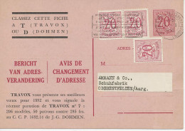 BELGIEN extrem Seltene Privat-GA Anschriftänderungskarte (TRAVOX - Dohmen Frères) M. Zusatzfrankatur, Frühverwendung Vom - 1931-1960