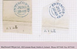 Ireland Wexford 1848 And 1849 Pieces With Type 1A Linear KYLE In Black And In Blue, ENNISCORTHY Cds - Prephilately