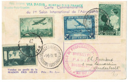 CP 1er Salon Aéronautique BXL 1937 Combinaison TP Belges & Français Obl BXL Aéroport 31/5/37 & Paris 1/6 - Briefe U. Dokumente