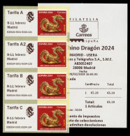 ESPAÑA (2024) ATM Mint Set - Año Lunar Chino Dragón, Year Of The Dragon, Chinese Zodiac, Usera - Viñetas De Franqueo [ATM]