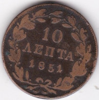 Grèce 10 Lepta 1851 Othon , En Cuivre , KM# 29. - Griechenland