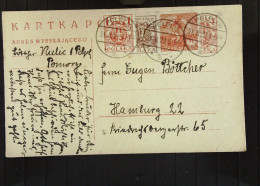 Polen: Postkarte Mit POLSKA. 1, 4, 5 Und 20 Gr MiF Aus PELPLIN Vom 31.8.1922 Nach Hamburg - Briefe U. Dokumente