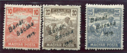 BANAT BACSKA 1919 Overprint On Harvesters With Magyar Posta  LHM / *.  Michel 39-41 - Banat-Bacska