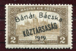 BANAT BACSKA 1919 Overprint On Parliament 2 Kr, With Köztarsasag MNH / **.  Michel 32 - Banat-Bacska