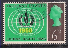 Falkland Islands 1968 QE2 6d Human Rights Used SG 29  ( C1397 ) - Falkland