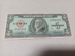 Billete De Cuba De 5 Pesos, Año 1960, Serie AA - Cuba