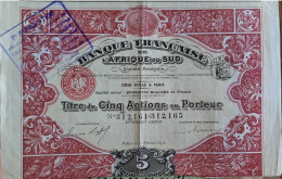 5 Actions - Banque Française De L'Afrique Du Sud - 1898 - Banca & Assicurazione