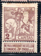 BELGIQUE BELGIE BELGIO BELGIUM 1910 CHARITY CARITAS ST. MARTIN OF TOURS DIVIDING HIS CLOAK WITH A BEGGAR 2c MH - 1910-1911 Caritas