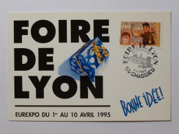 FOIRE DE LYON 1995 - Paquet Cadeau - Carte Philatélique Avec Timbre GUIGNOL Marionette Et Cachet Foire Eurexpo Chassieu - Kirmes