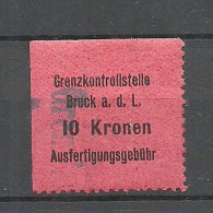 ÖSTERREICH Austria Grenzkontrollstelle Bruck A. D. Leita Ausfertigungsgebühr 10 Kr. Steuer Tax - Fiscaux